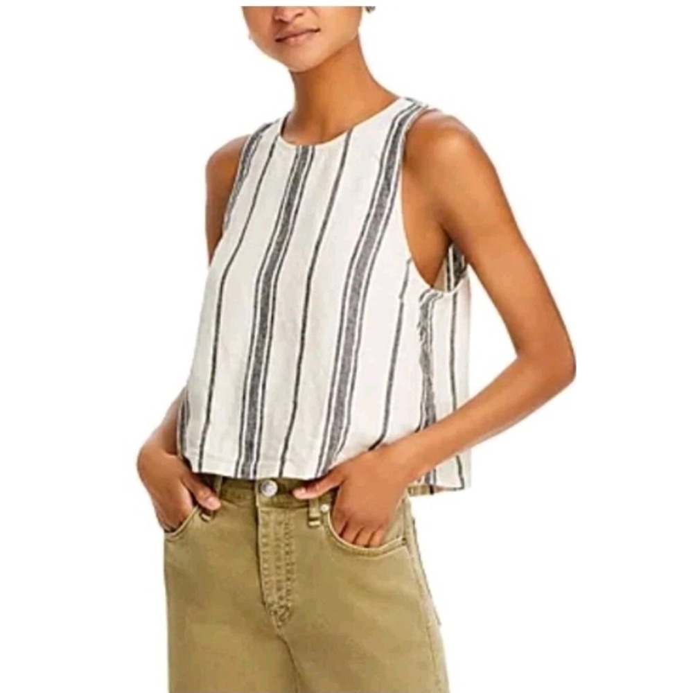 Faherty Women's Linen Shoreline Shell Top In Santa Cruz Stripe Sz L Beachy